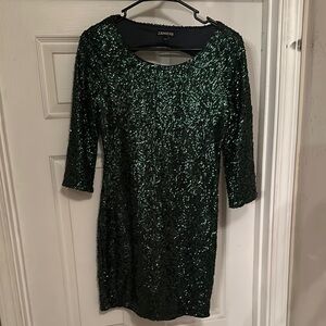 Express Green Sequin Sheath Dress 3/4 Sleeve